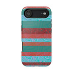 Striped Teal & Coral Magnetic Impact Phone Case with raised edges and textured bands, Fractyl magsafe compatible iphone 18 pro max case