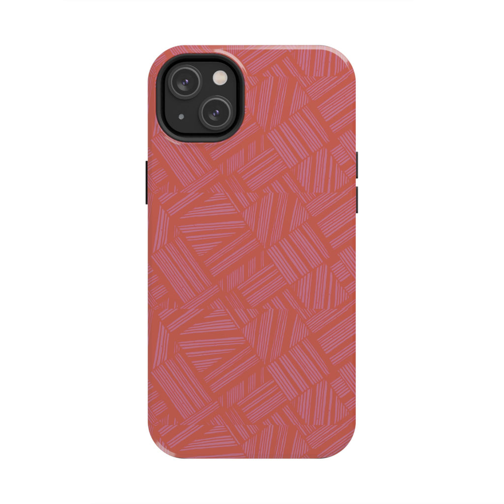 Tough Phone Case — Geometric Coral Pattern Protective Cover, shockproof iphone 18 pro case in warm coral pink