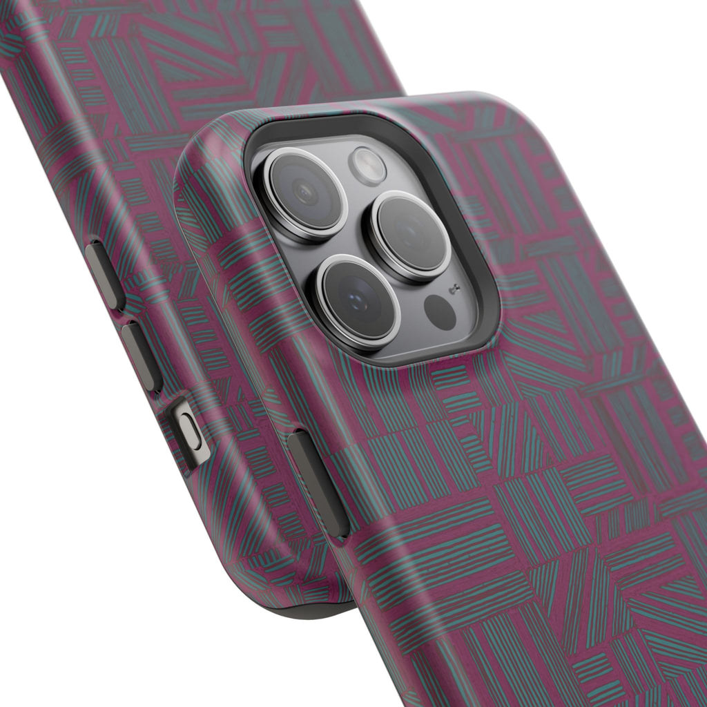 Slim Protective iPhone 16 ProMax Case With MagSafe, Dual-Layer Plum Geometric Design