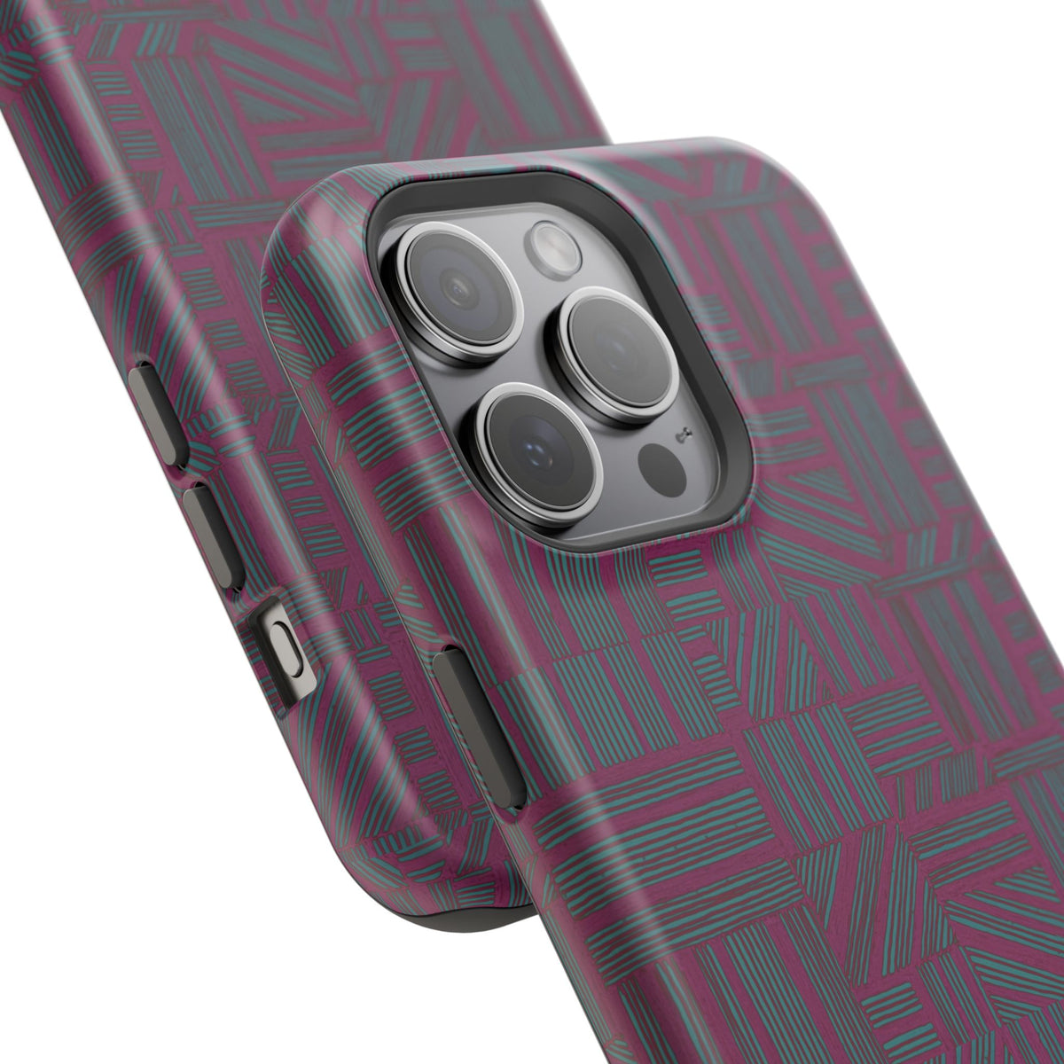 Slim Protective iPhone 16 ProMax Case With MagSafe, Dual-Layer Plum Geometric Design