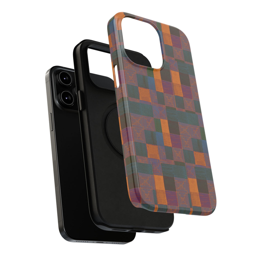 Impact-Resistant Phone Case — Retro Checkerboard Pattern, Fractyl wireless charging iphone 18 pro case showcasing shock-resistant edges and a premium retro textile look.