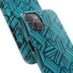 Teal Geometric Tough Phone Case — Durable Protective Phone Case with Modern Stripe Pattern, open camera and button cutouts on a shockproof iphone 18 pro max case