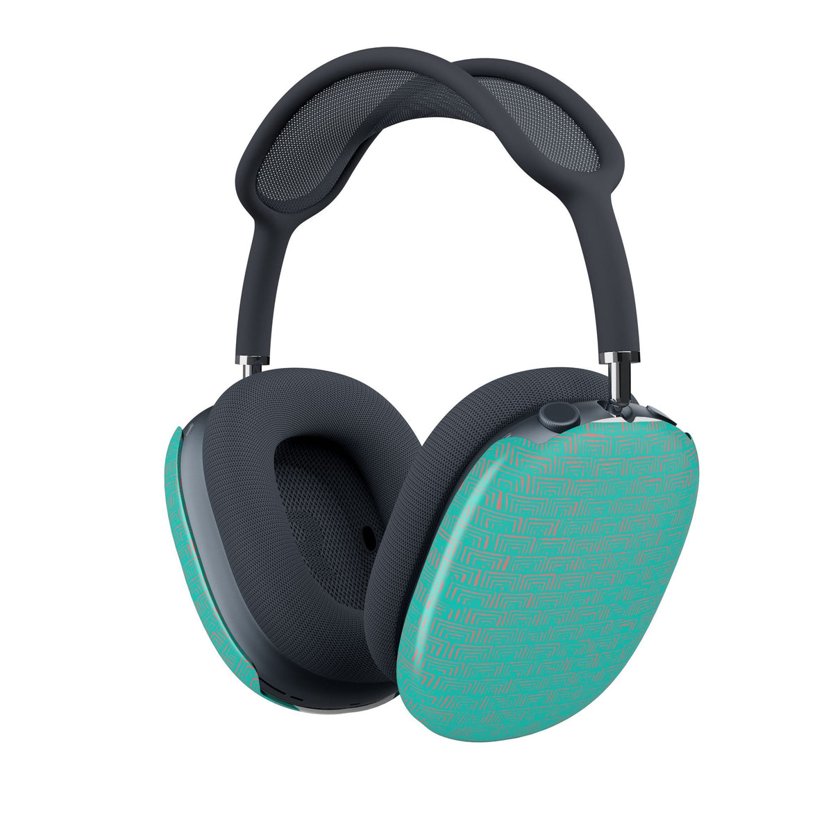 Side profile of AirPods Max Shell Case by Printify, highlighting teal protective ear cup covers, perfect for personalized headphone protection and a sleek look.