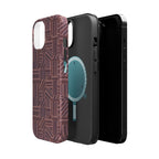MagSafe Impact Resistant Phone Case - Geometric Brown Pattern, Dual-Layer Protection, side profile with button access; impact resistant iphone 17 pro max case