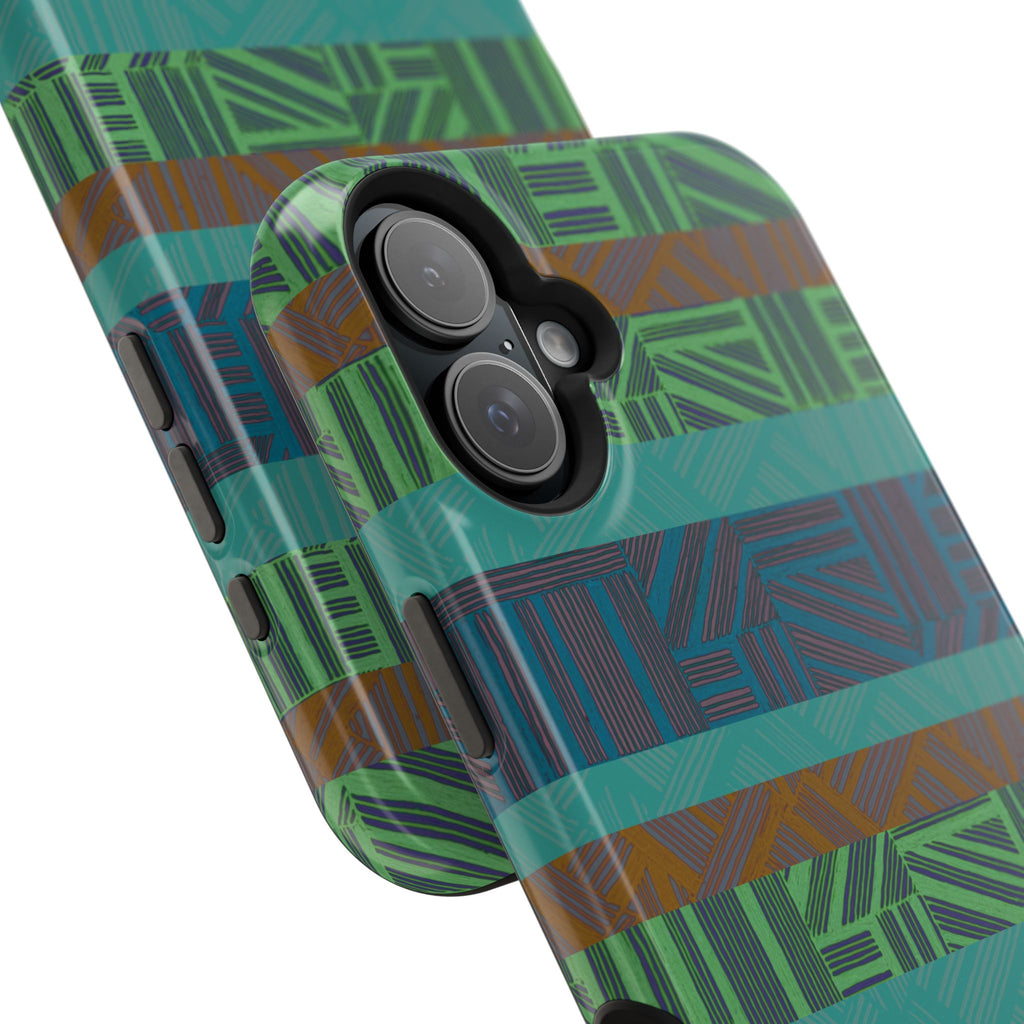 Geometric Green Wireless Charging iPhone 16 Pro Max Case - Impact-Resistant Dual-Layer