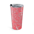 Stylish 20oz Coral Marble Tumbler with a clear push-on lid, designed for spill reduction and maintaining drink temperature during commutes.