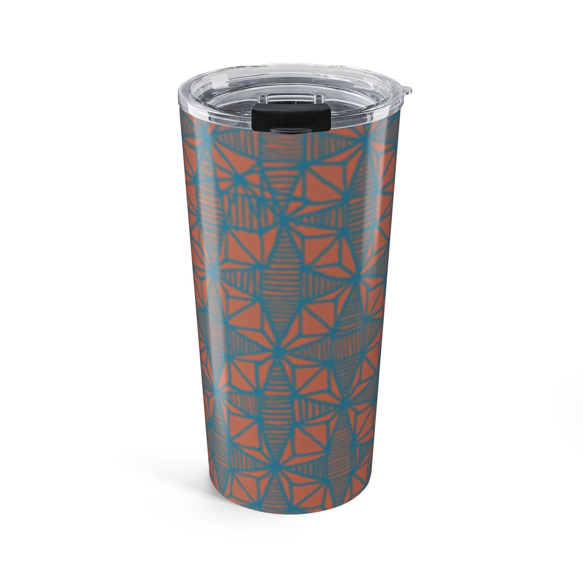 20oz Geometric Pattern Tumbler featuring a stunning blue and orange kaleidoscope design tumbler, ideal for keeping your beverages hot or cold.