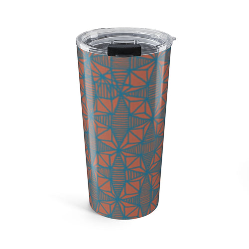 20oz Geometric Pattern Tumbler featuring a stunning blue and orange kaleidoscope design tumbler, ideal for keeping your beverages hot or cold.