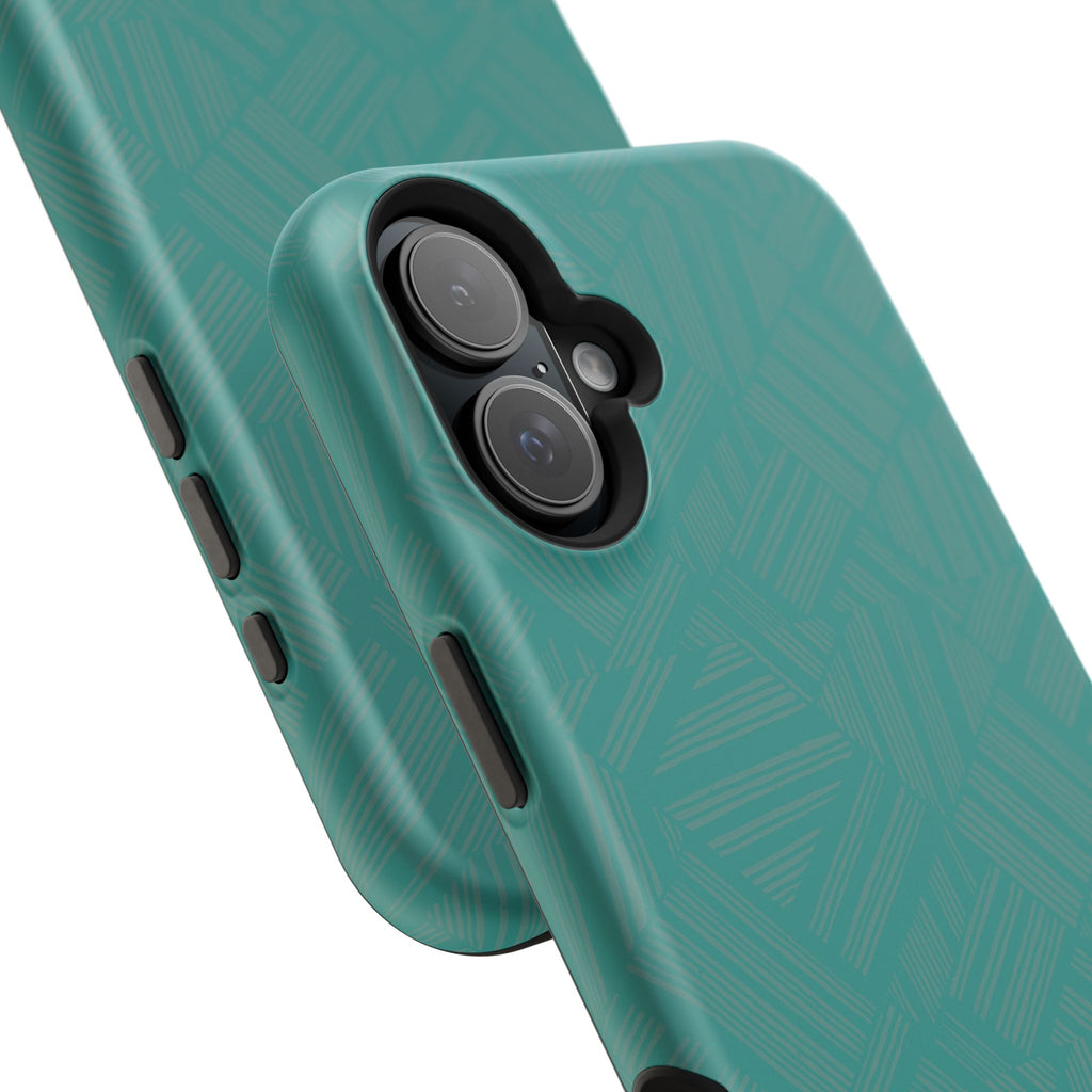 Magnetic Impact-Resistant Phone Case — Teal Geometric Protective Cover, magnetic iphone 18 pro case bottom ports and speaker openings