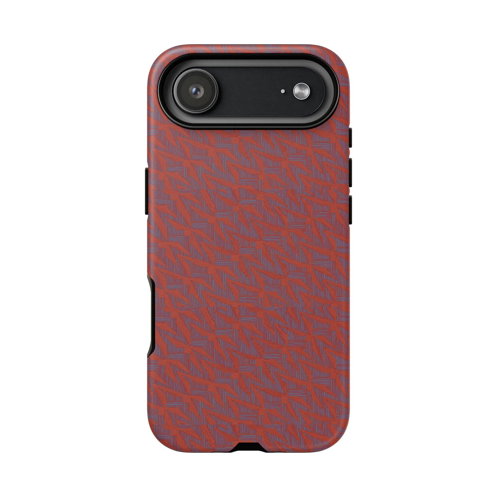 Red Pebble Texture Tough Phone Case — Rugged Shockproof iPhone Cover, wireless charging iphone 17 promax case with detailed red pebble pattern