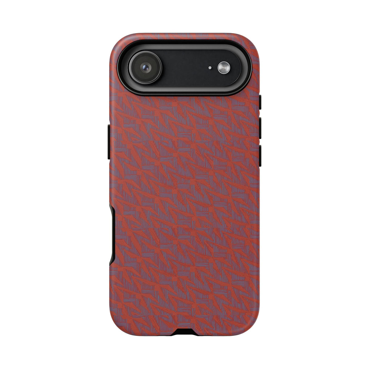 Red Pebble Texture Tough Phone Case — Rugged Shockproof iPhone Cover, wireless charging iphone 17 promax case with detailed red pebble pattern