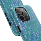 Tough Phone Case — Blue-Green Geometric Watercolor Pattern, shockproof iphone 17 pro case exposed port openings