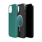 Magnetic Impact-Resistant Phone Case — Teal Geometric Protective Cover, magnetic iphone 18 pro case floating lifestyle view