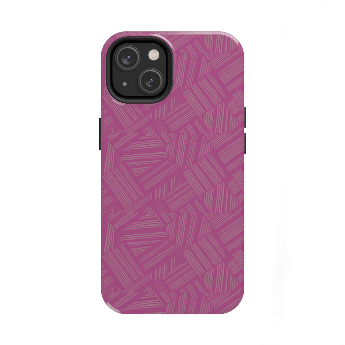 Magenta Geo Pattern Tough Phone Case — Protective Floral-Style Abstract Design, wireless charging iphone 18 pro case with dual-camera cutout.