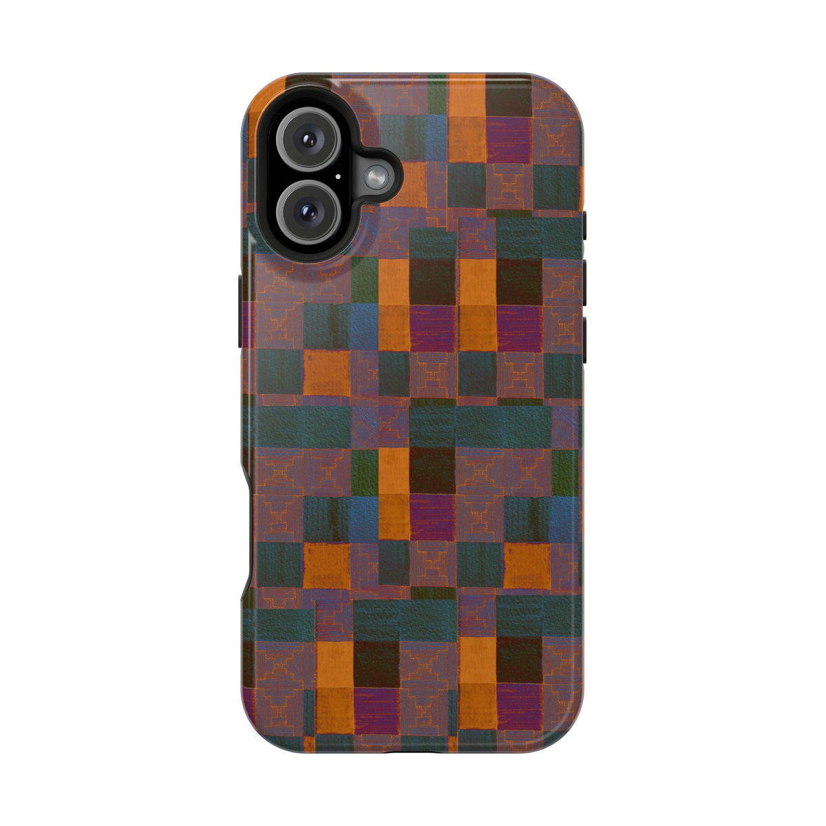 Impact-Resistant Phone Case — Retro Checkerboard Pattern, Fractyl wireless charging iphone 18 pro case featuring a secure fit and richly layered printed texture.