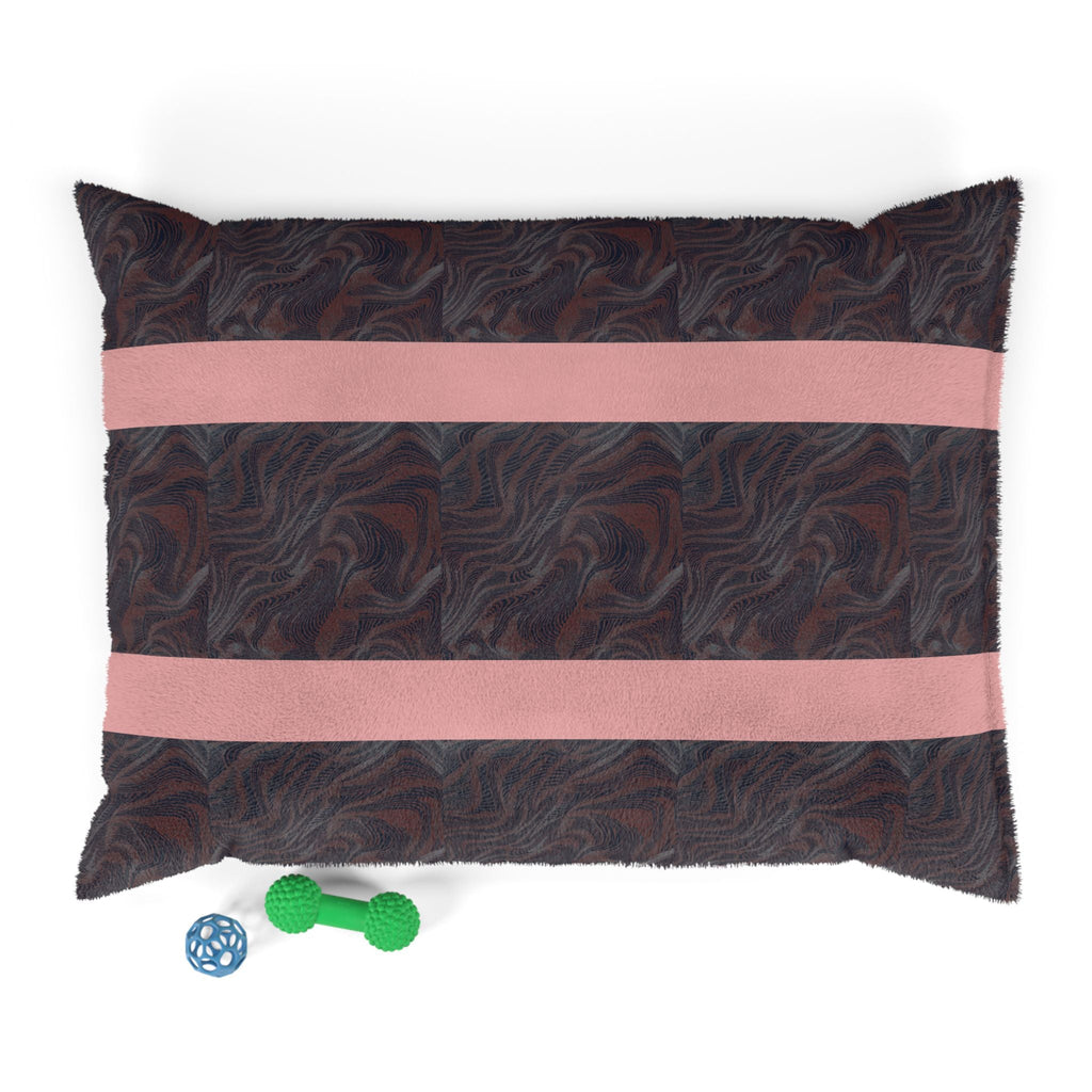 Marbled Charcoal Pet Bed with Pink Stripes, a stylish and cozy pet bed featuring a vibrant swirling pattern, offers a plush surface for indoor pets. This machine washable pet bed is perfect for both small and large dogs, blending modern design with comfort, ideal for a boho pet look.