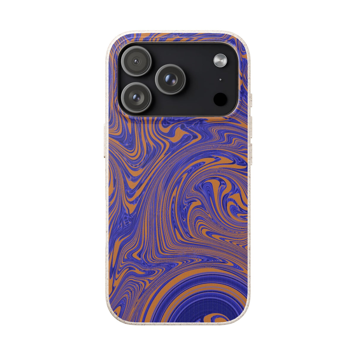 Biodegradable Marble Swirl Phone Case — Purple & Orange Eco-Friendly Protective Cover, rear and side product view; protective biodegradable case _CASETiFY5 alternative.