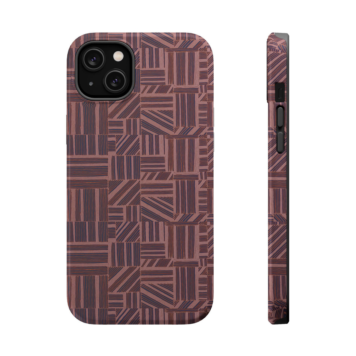 MagSafe Impact Resistant Phone Case - Geometric Brown Pattern, Dual-Layer Protection, full-wrap mauve and brown design; impact resistant iphone 17 pro max case
