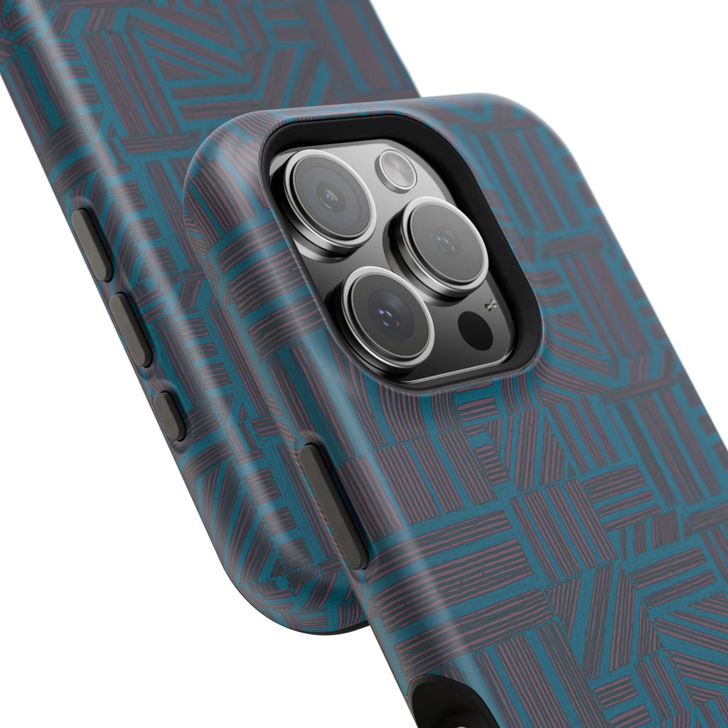 Impact Resistant iPhone 17 Case, Teal Geometric MagSafe Dual-Layer Protection