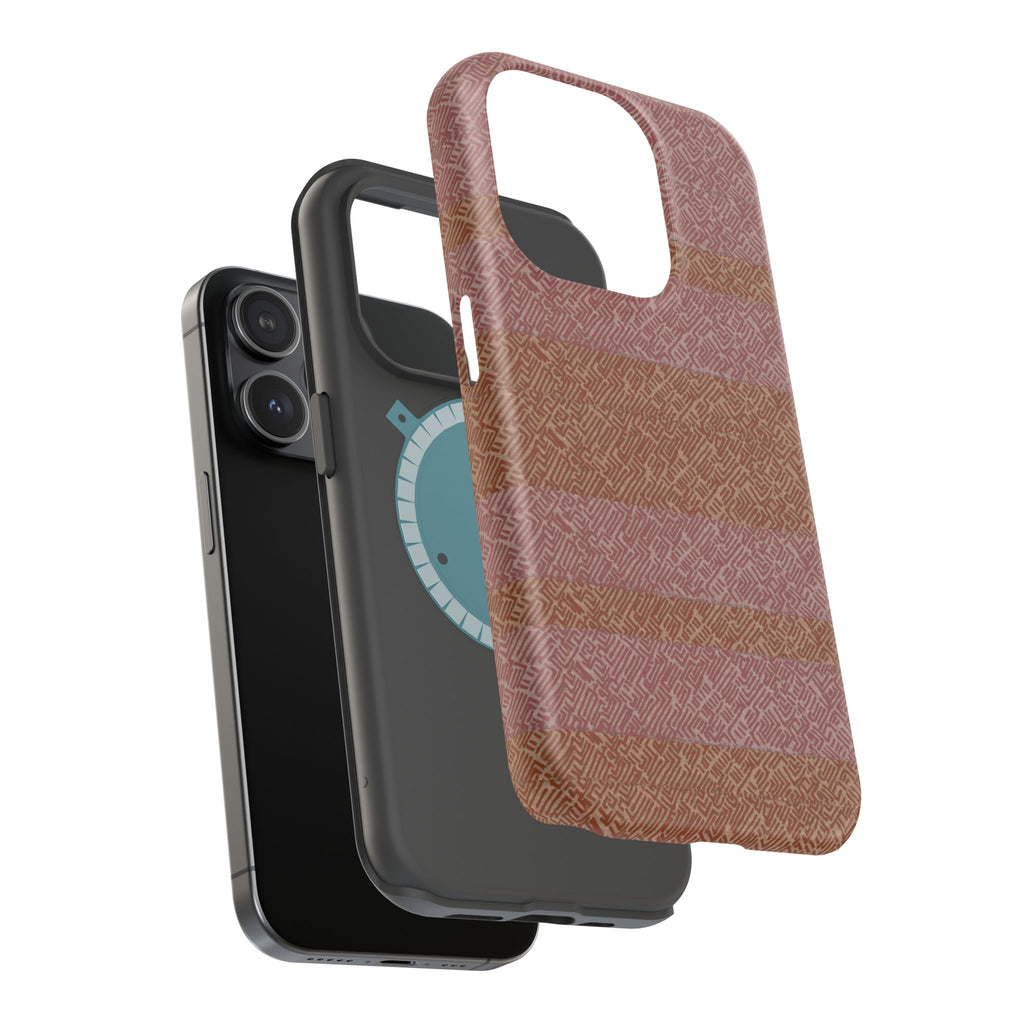Striped Leather-Texture Magnetic Phone Case — Impact-Resistant iPhone Cover, durable rose-brown wireless charging iphone 18 pro max case