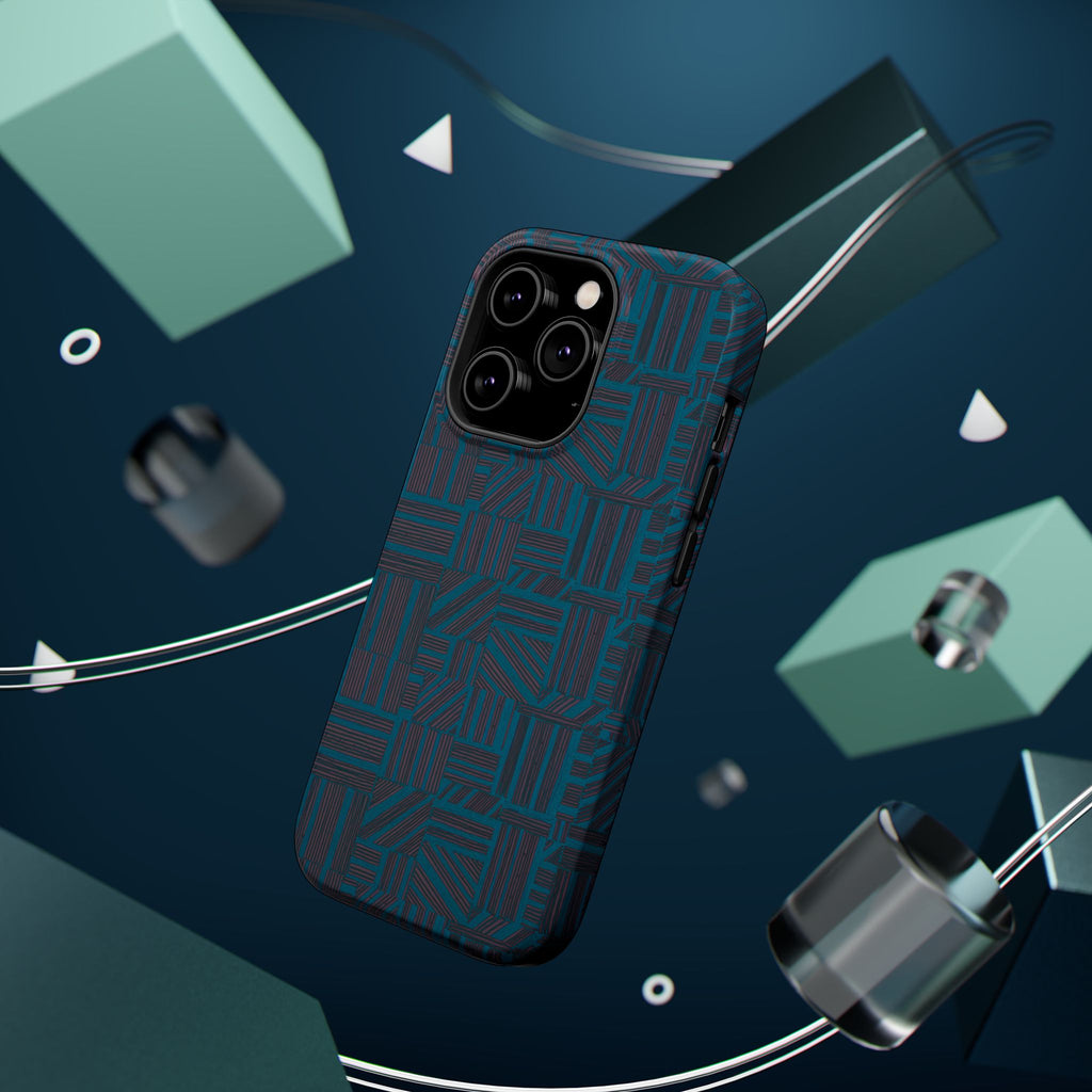Impact Resistant Phone Case-20% OFF Entire Order, And Free Shipping, Teal Geometric MagSafe slim protective phone case rear view; impact resistant iphone 17 case-20% OFF Entire Order, and Free Shipping.