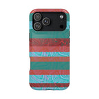 Striped Teal & Coral Magnetic Impact Phone Case exposed camera bar design, Fractyl magsafe compatible iphone 18 pro max case