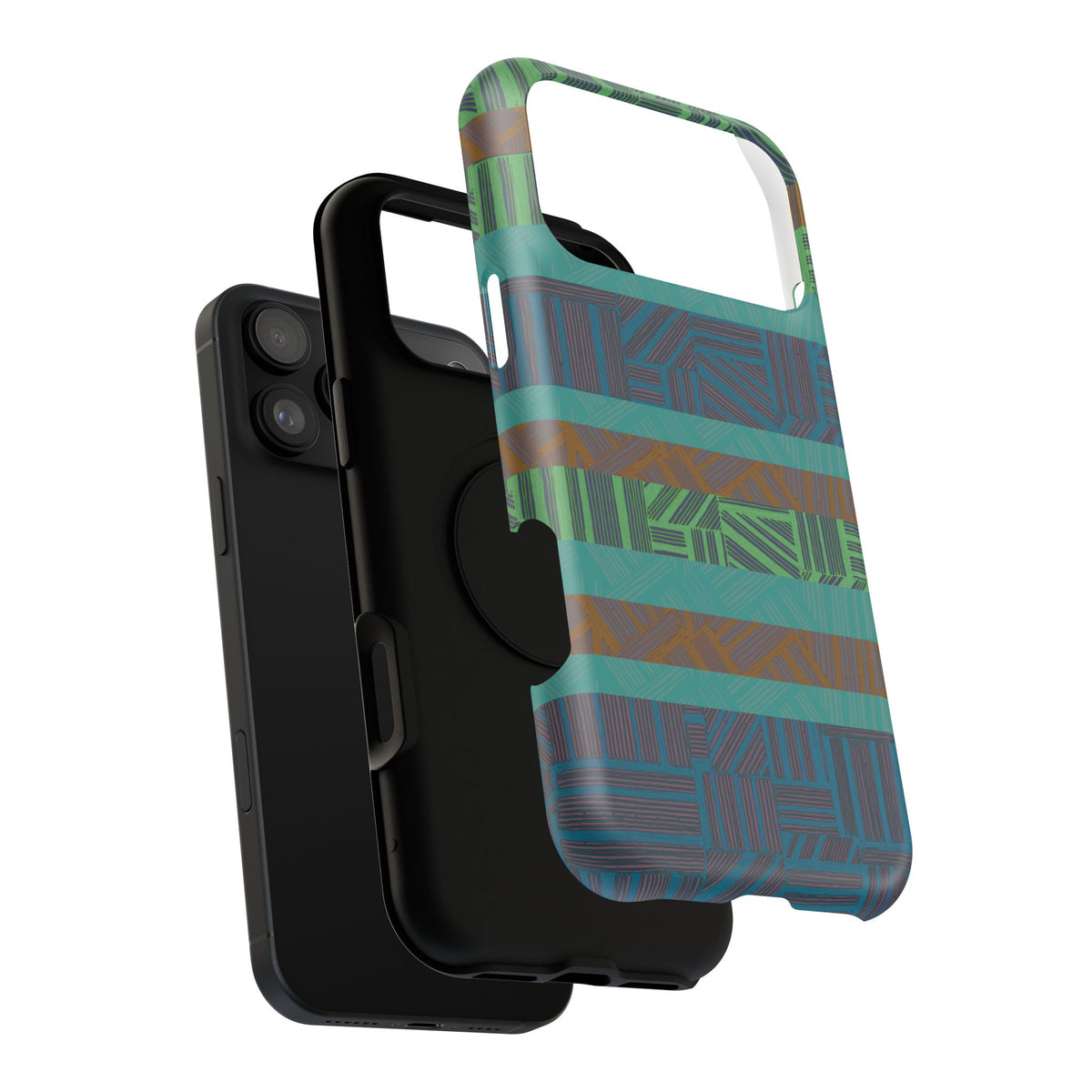 Geometric Green Wireless Charging iPhone 16 Pro Max Case - Impact-Resistant Dual-Layer