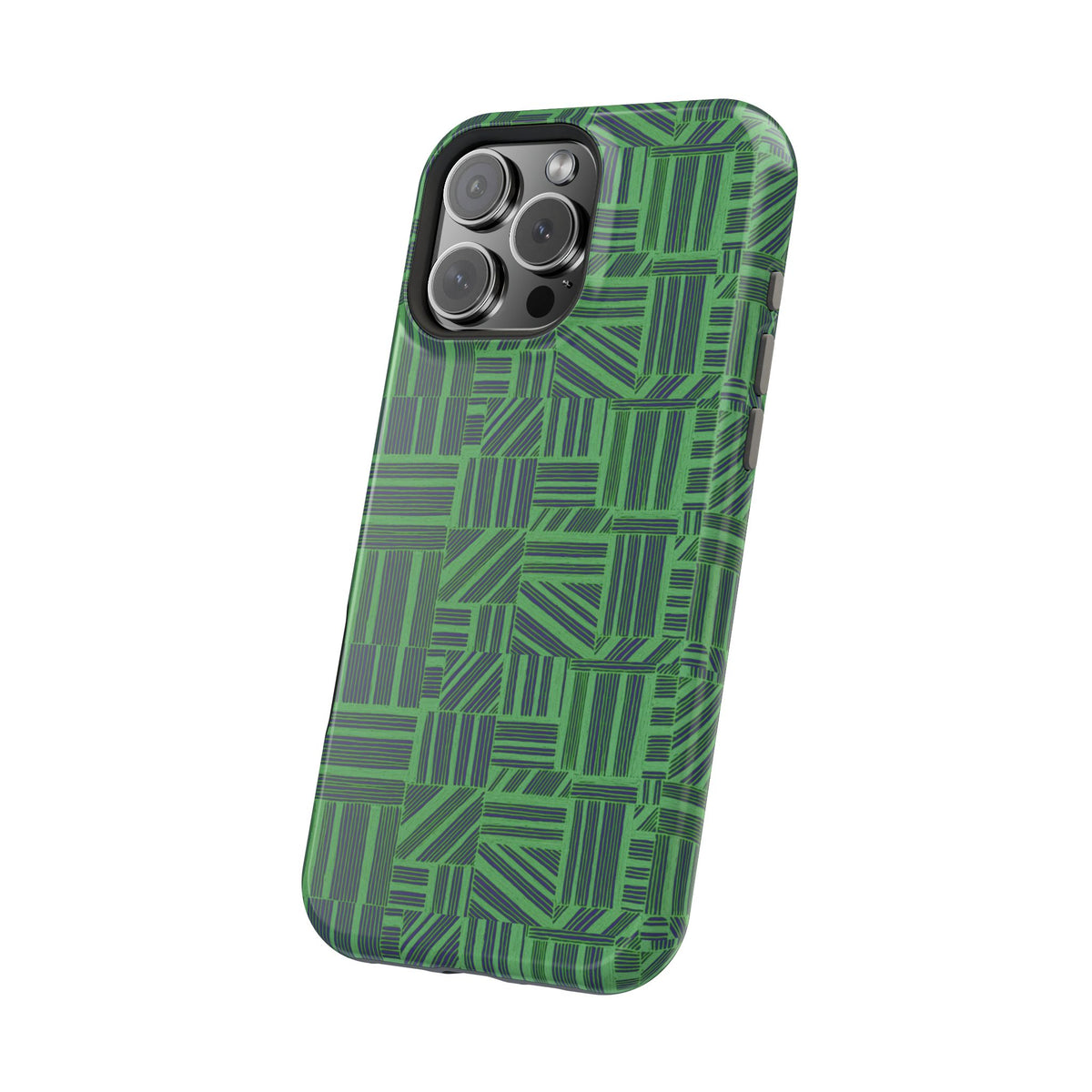 Green Dual Layer iPhone 17 Pro Phone Case, Geometric MagSafe 2-Layer Impact Protection