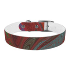 Highlighting the rose gold finish on the Marbled Swirl Dog Collar — Red & Teal Abstract Pet Collar, a fashionable and functional hypoallergenic dog collar.