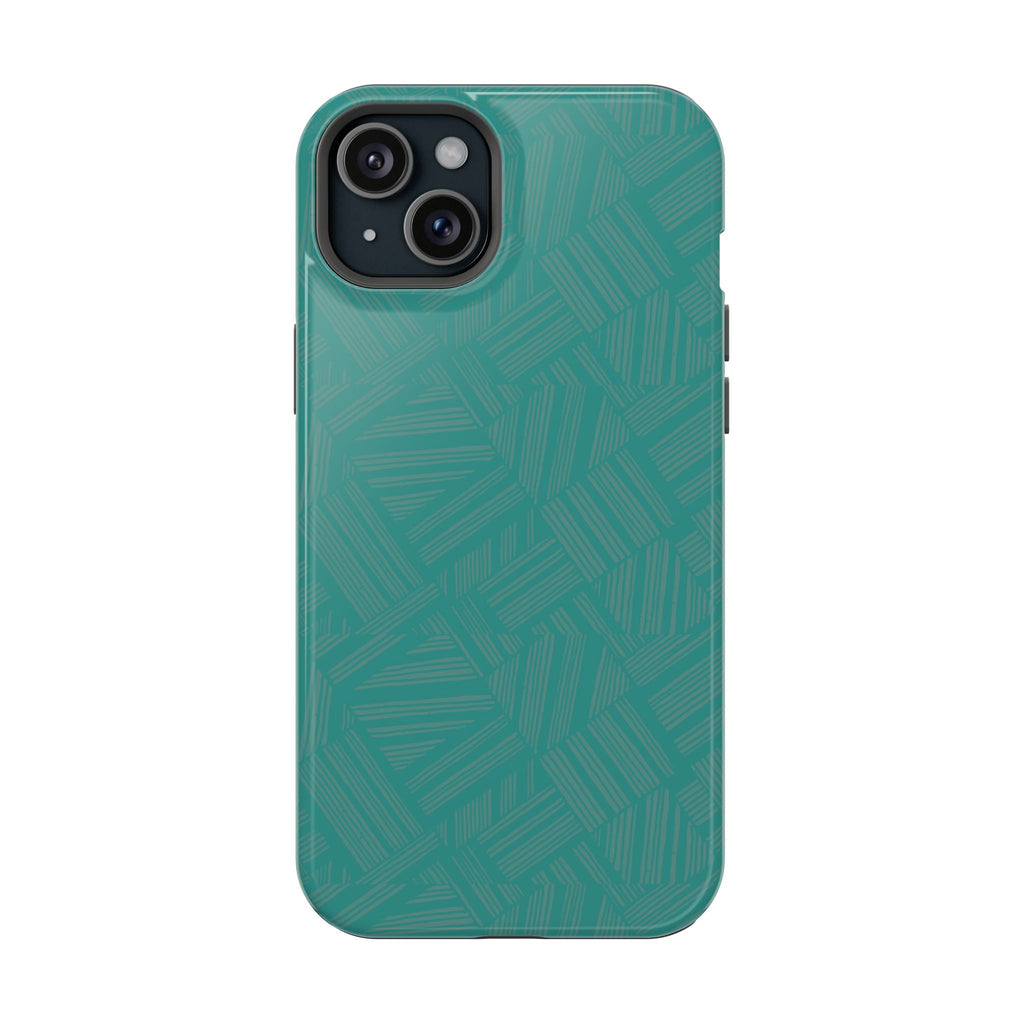 Magnetic Impact-Resistant Phone Case — Teal Geometric Protective Cover, magnetic iphone 18 pro case with precise side buttons