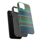 Green Geometric Stripe Phone Case — Impact-Resistant, wireless charging iphone 16 pro max case shown with a removable inner liner design.