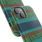 Green Geometric Stripe Phone Case — Impact-Resistant, wireless charging iphone 16 pro max case close-up highlighting the layered protective construction.