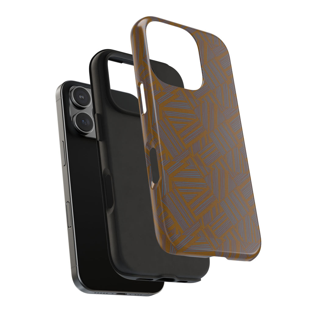 Tough Phone Case — Geometric Maze Brown Protective Cover, wireless charging iphone 18 pro max case with an impact-resistant outer shell and precise controls.
