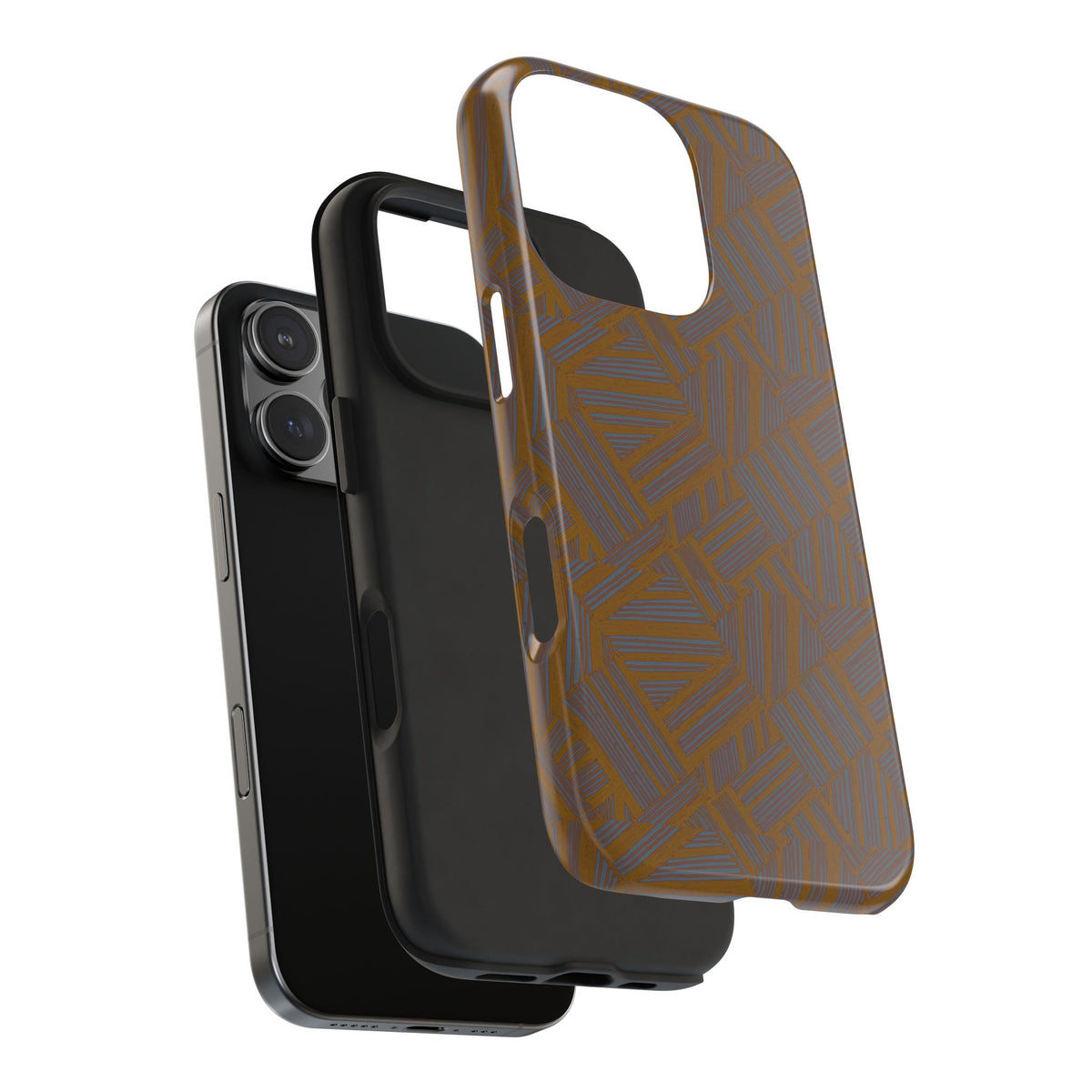 Tough Phone Case — Geometric Maze Brown Protective Cover, wireless charging iphone 18 pro max case with an impact-resistant outer shell and precise controls.