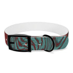Close-up of the black buckle on the Marbled Swirl Dog Collar — Red & Teal Abstract Pet Collar, showcasing its hypoallergenic dog collar features.