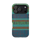 Green Geometric Stripe Phone Case — Impact-Resistant, wireless charging iphone 16 pro max case with accessible side buttons and ports.