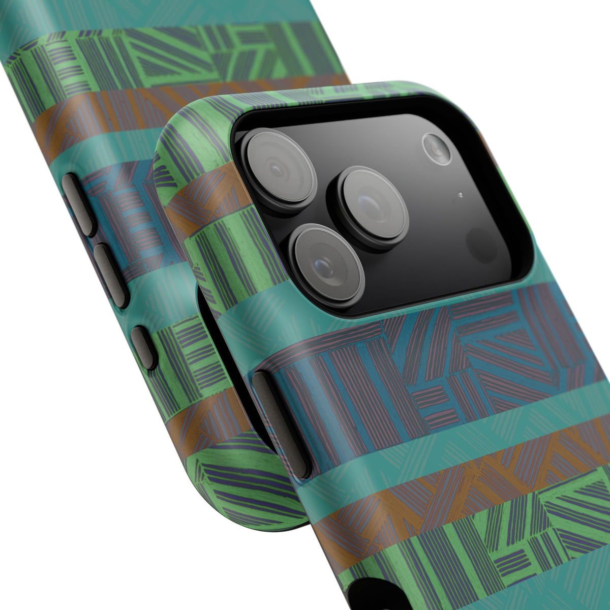 Geometric Green Wireless Charging iPhone 16 Pro Max Case - Impact-Resistant Dual-Layer