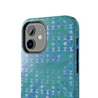 Tough Phone Case — Blue-Green Geometric Watercolor Pattern, shockproof iphone 17 pro case button and camera detail