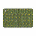Green Botanical Pattern Tablet Folio Case, a vegan leather tablet case with mossy green foliage design, golden accents, and tablet protection