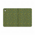 Green Botanical Pattern Tablet Folio Case, a vegan leather tablet case with mossy green foliage design, golden accents, and tablet protection