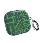 Green Geometric Plaid AirPod Case shown at an angle with attached metal carabiner, a stylish portable Apple airpods pro 3 case with carabiner.