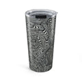 20oz Stainless Travel Tumbler featuring a mesmerizing black and white swirl abstract design by Printify. This dishwasher safe tumbler is perfect as an artsy coffee cup for commuters or a stylish gift for her. Ideal modern water cup for everyday use, embodying gothic drinkware aesthetics.