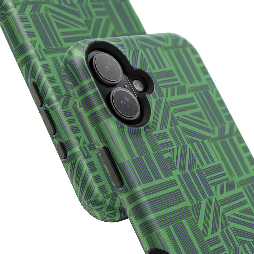 Green Dual Layer iPhone 17 Pro Phone Case, Geometric MagSafe 2-Layer Impact Protection