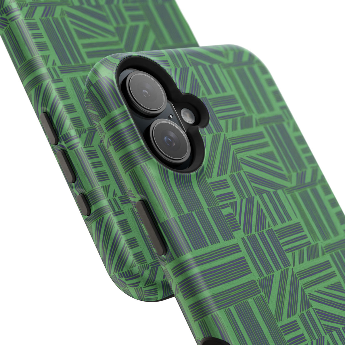 Green Dual Layer iPhone 17 Pro Phone Case, Geometric MagSafe 2-Layer Impact Protection