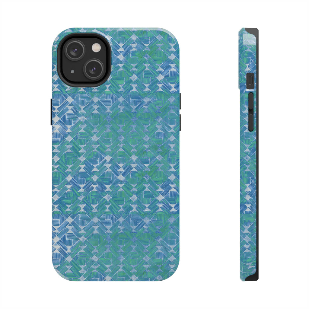 Tough Phone Case — Blue-Green Geometric Watercolor Pattern, shockproof iphone 17 pro case close-up protective edge