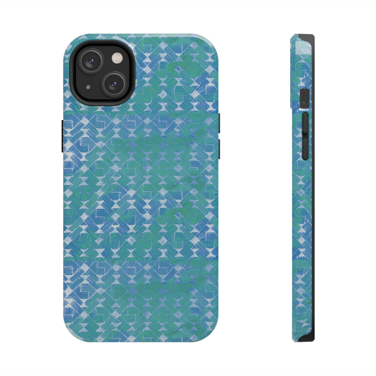 Tough Phone Case — Blue-Green Geometric Watercolor Pattern, shockproof iphone 17 pro case close-up protective edge