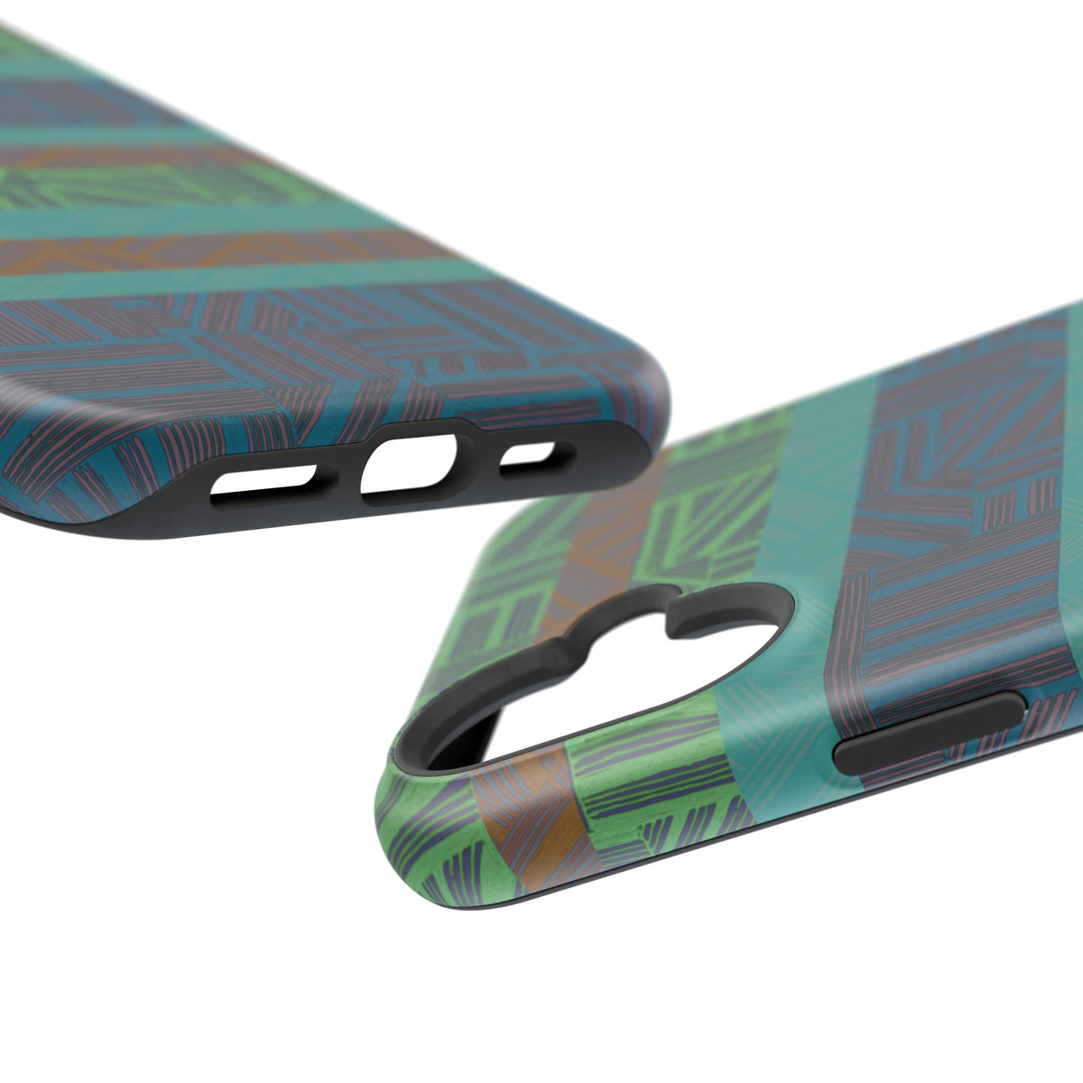 Geometric Green Wireless Charging iPhone 16 Pro Max Case - Impact-Resistant Dual-Layer