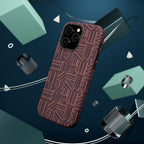MagSafe Impact Resistant Phone Case - Geometric Brown Pattern, Dual-Layer Protection, exploded protective case view; impact resistant iphone 17 pro max case