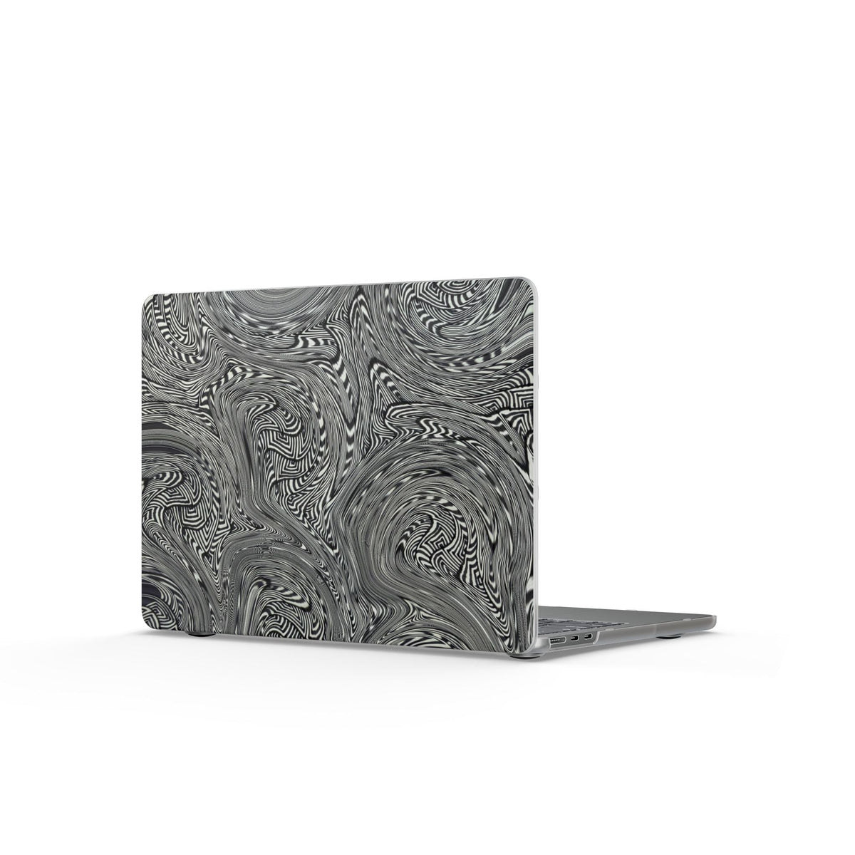 Gray Marble Swirl MacBook Case — Matte Abstract Laptop Cover displaying an elegant swirling design in shades of gray, perfect for those seeking a unique matte laptop cover with artistic flair.