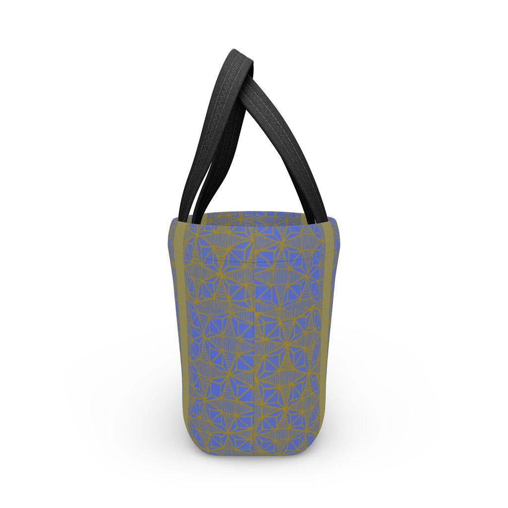 Sleek Geometric Blue Olive Insulated Lunch Bag shown from the top, the ideal compact lunch bag for stylish meal prep.